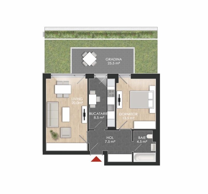 Sector 1 apartament 2 camere + gradina proprie - reper Mall Colosseum